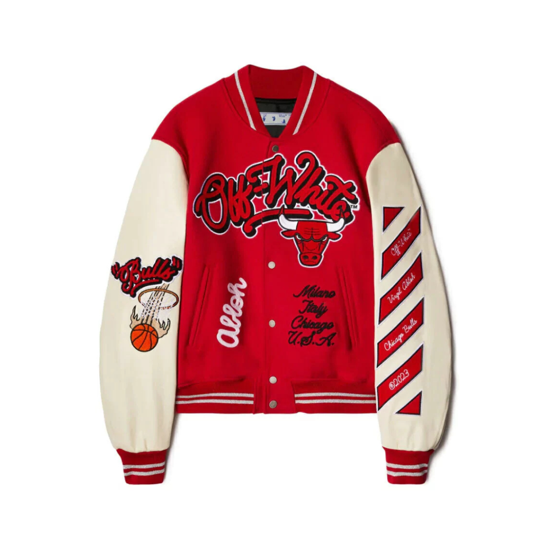Off White c/o Chicago Bulls Red Varsity Jacket